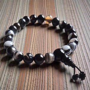 Bracelet de méditation en pierres naturelles noires et grises, perles bouddhistes sur bois