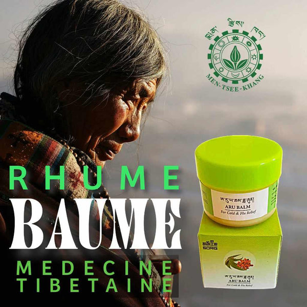 Baume Aru pour rhume, médecine tibétaine traditionnelle avec logo Men-Tsee-Khang