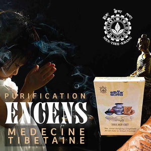 Encens de purification médecine tibétaine, rituels bouddhistes, statuette et fumée d'encens
