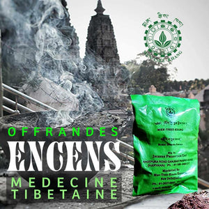 Encens tibétain pour offrandes, médecine tibétaine, fumée devant stupa
