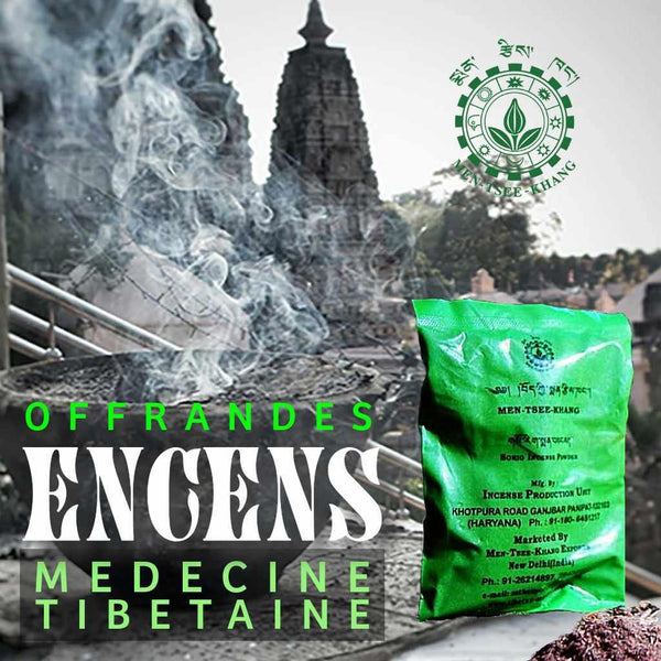 Encens tibétain pour offrandes, médecine tibétaine, fumée devant stupa