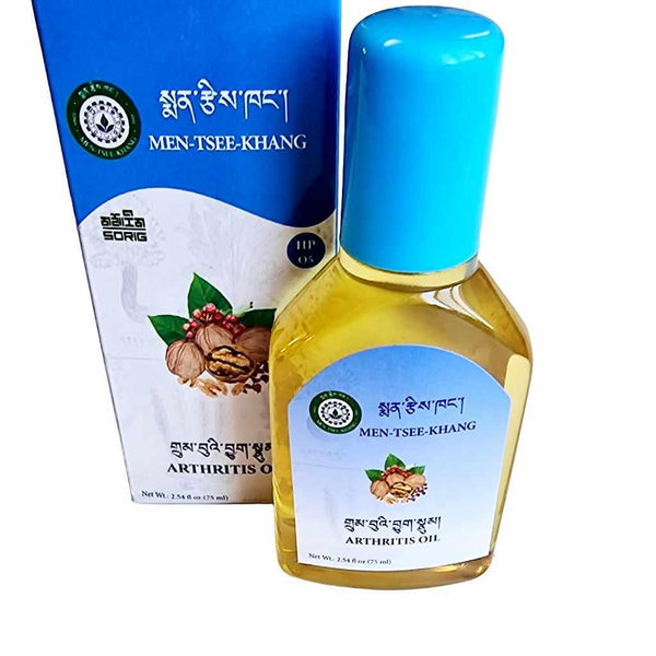 Huile d'arthrite Men-Tsee-Khang, produit naturel de médecine tibétaine avec ingrédients botaniques