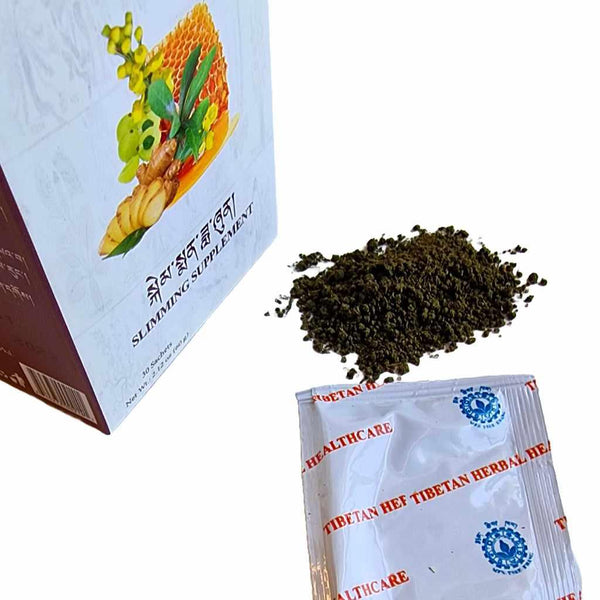 Complément minceur tibétain à base de plantes, sachet et poudre naturelle pour bien-être