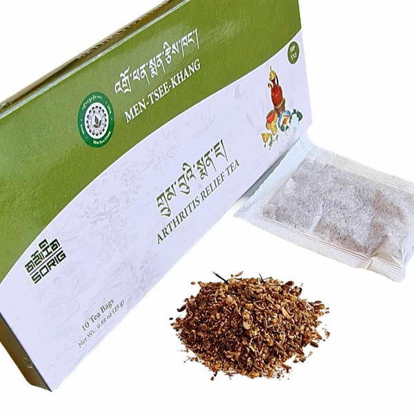 Thé tibétain Men-Tsee-Khang pour soulagement de l'arthrite, sachets et feuilles séchées