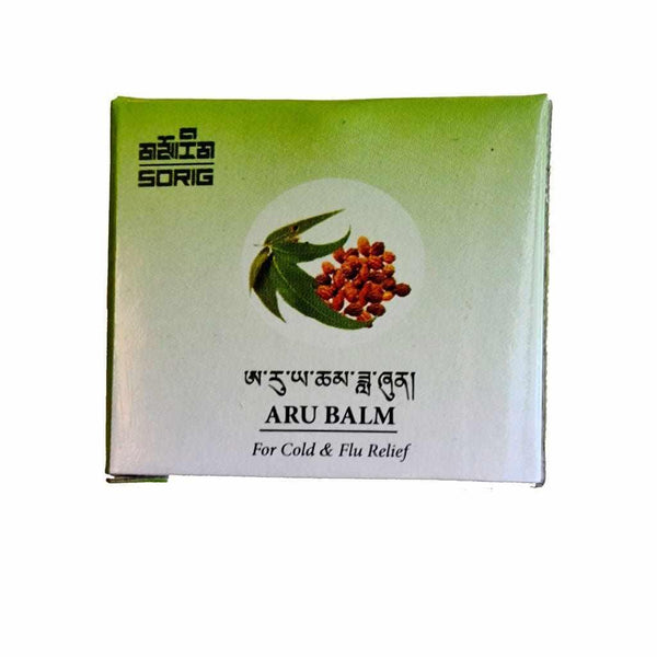 Baume Aru pour soulagement rhume et grippe, produit de médecine tibétaine naturelle avec feuilles et baies