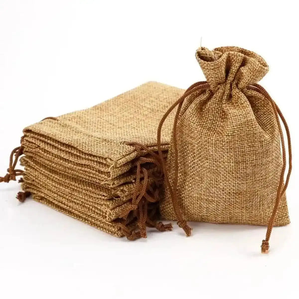 Sacs en jute tibétaine avec cordon, idéaux pour objets bouddhistes et cadeaux naturels