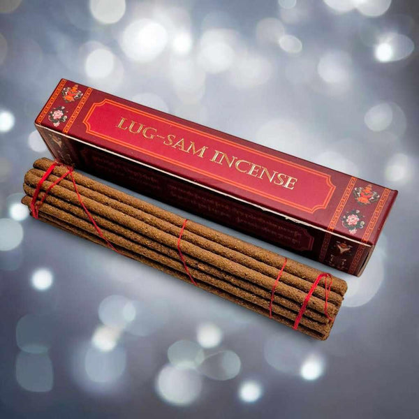Bâtonnets d'encens Lug-Sam pour méditation bouddhiste tibétaine, boîte décorée, liés au ruban rouge