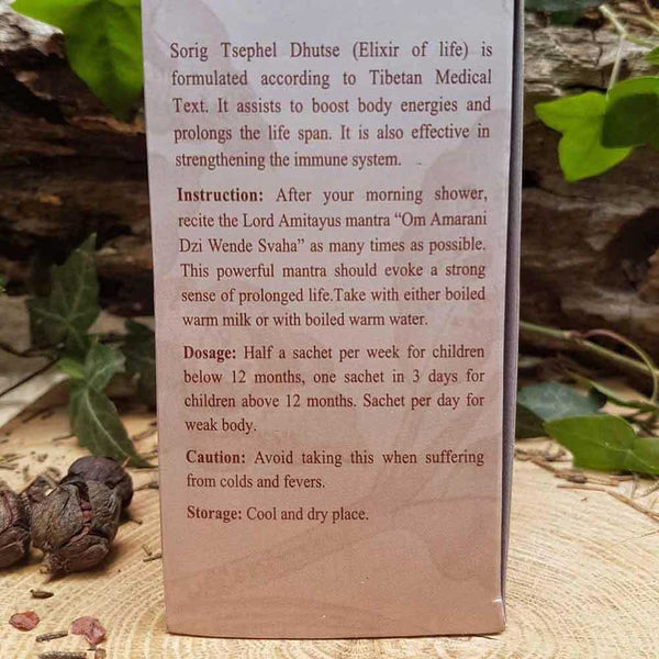 Elixir de vie tibétain Sorig Tsephel Dhutse, produit naturel de médecine tibétaine pour énergie et longévité