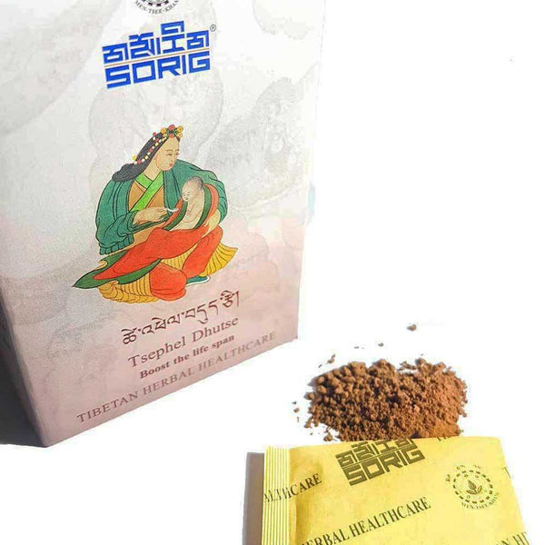 Poudre Tséphel Dhutse, soin herbal tibétain pour la longévité, produit naturel de médecine tibétaine