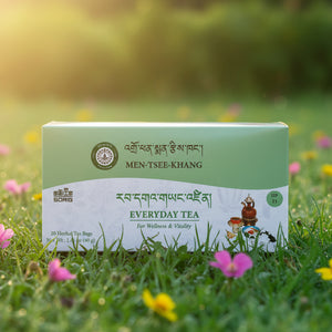 Thé tibétain Men-Tsee-Khang Everyday Tea pour bien-être et vitalité, sachets d'herbes naturelles en plein air