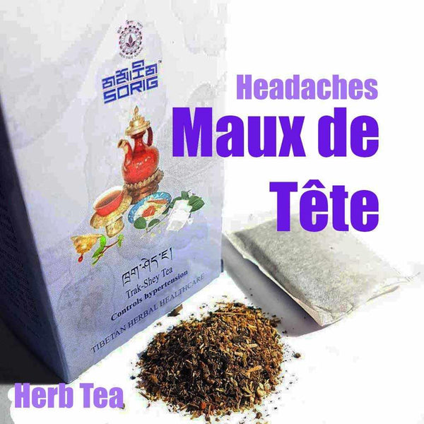 Thé à base d'herbes tibétaines pour maux de tête, feuilles séchées et sachet