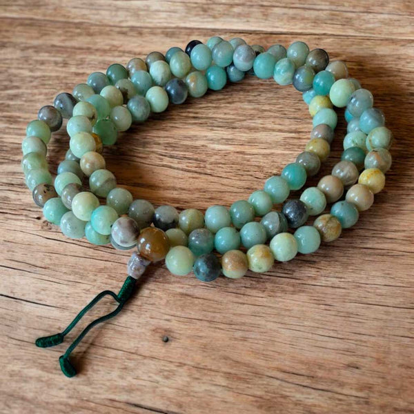 Chapelet bouddhiste en pierres naturelles, perles de méditation sur bois