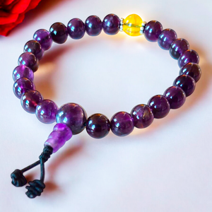 Bracelet de méditation en améthyste avec perle jaune, objet bouddhiste tibétain pour la pratique spirituelle