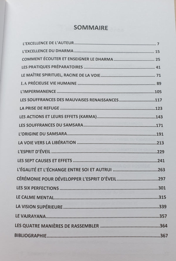 Sommaire d'un livre de philosophie bouddhiste tibétaine sur le Dharma, karma et libération