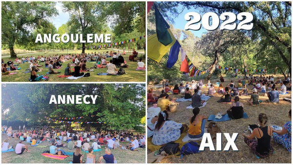 Méditation en plein air à Angoulême, Annecy, Aix en 2022 avec drapeaux bouddhistes