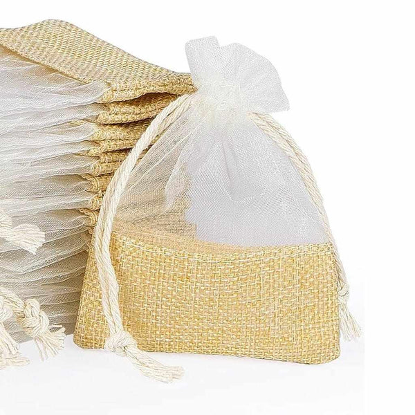Sacs cadeaux en organza et jute, idéaux pour objets bouddhistes ou produits tibétains naturels