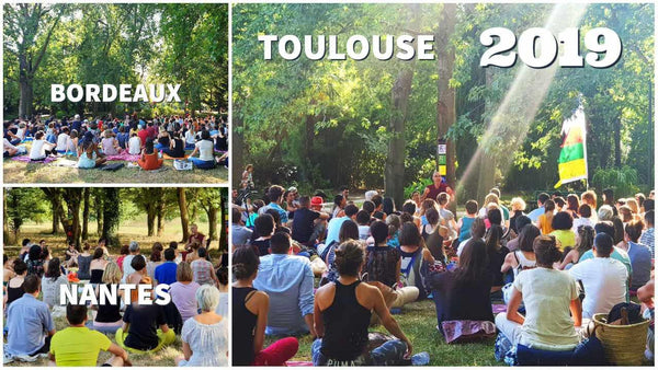 Méditation en plein air à Toulouse, Bordeaux et Nantes en 2019, rassemblement bouddhiste sous les arbres
