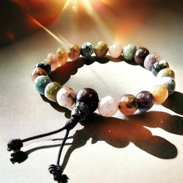 Bracelet de méditation en pierres naturelles colorées, inspiration bouddhiste tibétaine