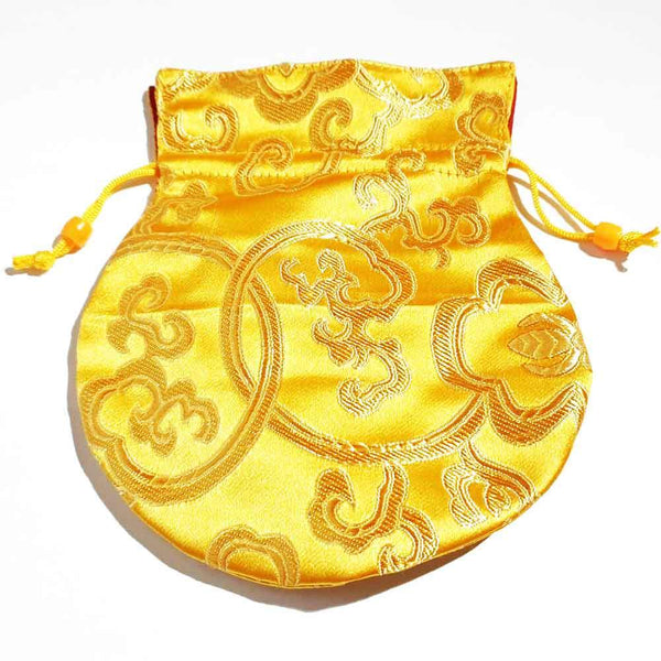 Pochette dorée tibétaine brodée, motif traditionnel, pour objets bouddhistes