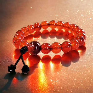 Bracelet de méditation en perles d'ambre rouge, symbole de la philosophie bouddhiste tibétaine