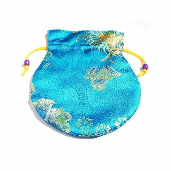 Petit sac tibétain bleu turquoise brodé, idéal pour objets bouddhistes ou méditation