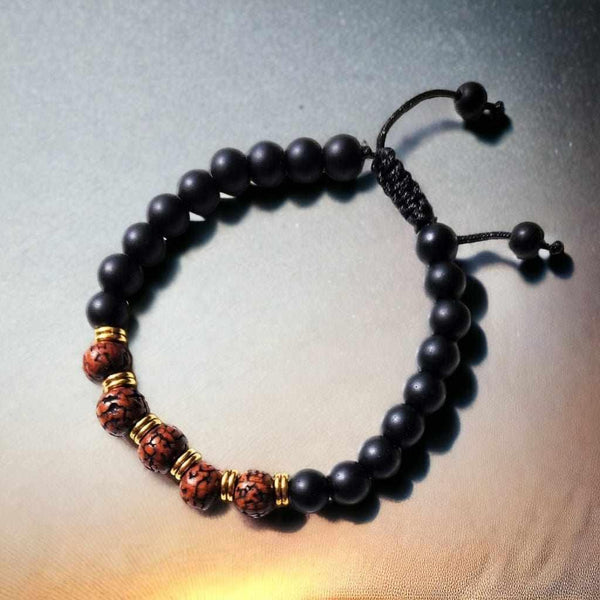 Bracelet bouddhiste en perles noires et rouges, ajustable, symbole de méditation et philosophie tibétaine