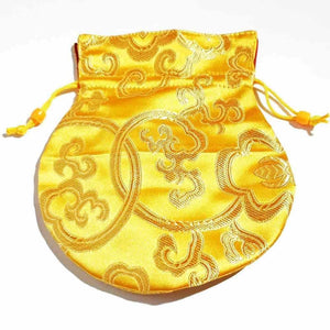 Pochette tibétaine en soie dorée, motif traditionnel bouddhiste, sac à cordons pour objets sacrés