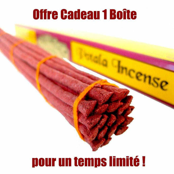 Bâtonnets d'encens tibétain rouge, offert en cadeau pour un temps limité, boîte jaune et violette