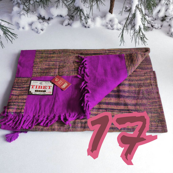 Étole tibétaine en laine de yack, violet et rayures, artisanat de l'Himalaya, style bouddhiste