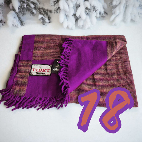 Écharpe en laine de yack tibétaine violette, franges, création artisanale de l'Himalaya