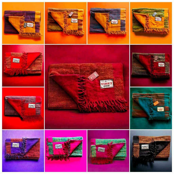 Écharpes tibétaines colorées en laine, franges, artisanat de l'Himalaya, culture bouddhiste