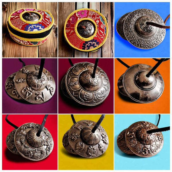 Tibétain cymbales rituelles, ornées, pour méditation et pratique bouddhiste, artisanat Himalaya