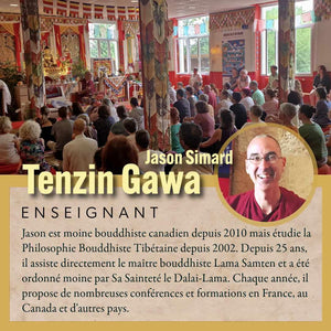 Tenzin Gawa enseignant la philosophie bouddhiste tibétaine lors d'une conférence en France