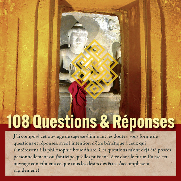 Statue bouddhiste avec symbole tibétain, livre 108 Questions & Réponses sur la philosophie bouddhiste