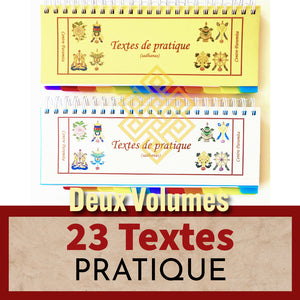 Deux volumes de textes de pratique bouddhiste sadhanas, symboles tibétains, éditions Paramita