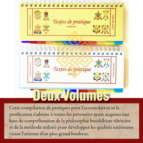 Deux volumes de textes de pratique bouddhiste tibétaine (sadhanas) pour méditation et purification