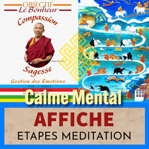 Affiche méditation bouddhiste avec Lama Samten, étapes calme mental et sagesse compassion