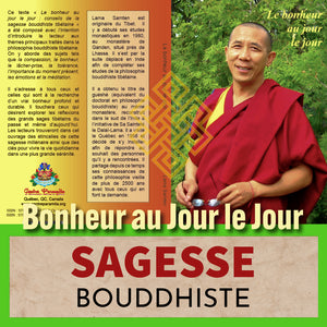 Lama Samten, maître bouddhiste tibétain, sur la couverture du livre 'Bonheur au Jour le Jour', sagesse bouddhiste.