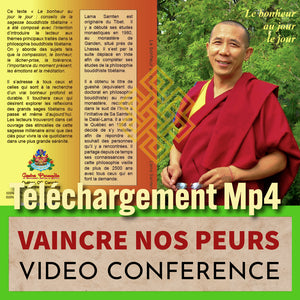 Lama Samten en robe bouddhiste tibétaine, conférence vidéo sur la méditation et le bonheur quotidien