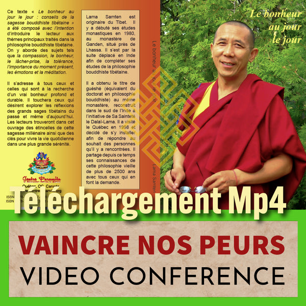 Lama Samten en robe bouddhiste tibétaine, conférence vidéo sur la méditation et le bonheur quotidien