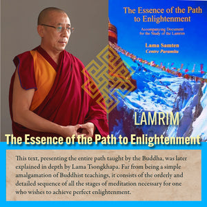 Lama Samten et livre 'The Essence of the Path to Enlightenment' sur la méditation bouddhiste tibétaine