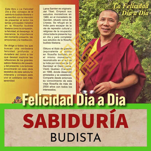 Lama Samten, maître bouddhiste tibétain, sur la couverture du livre 'Felicidad Dia a Dia', sagesse bouddhiste