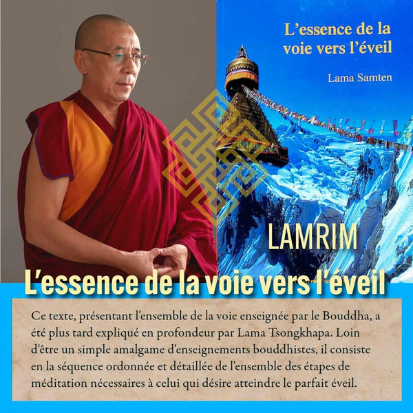 Lama Samten et livre 'L'essence de la voie vers l'éveil' sur la méditation bouddhiste tibétaine