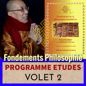 Lama en robe dorée et écharpe rouge, couverture du livre 'Fondements de la philosophie bouddhiste', volet 2