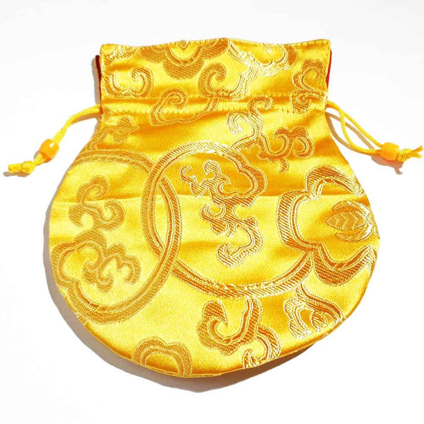 Pochette tibétaine en soie dorée, motif traditionnel bouddhiste, sac à cordon pour objets sacrés