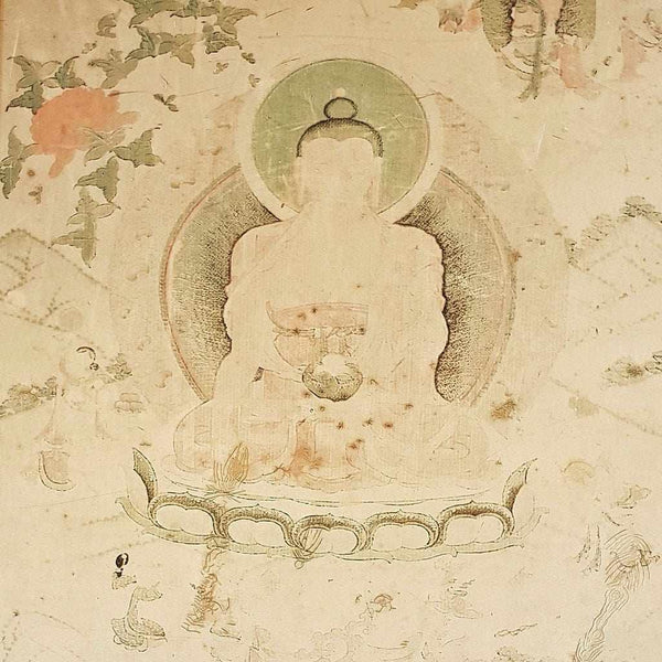 Thangka bouddhiste tibétain ancien, peinture traditionnelle de Bouddha en méditation, art sacré de l'Himalaya