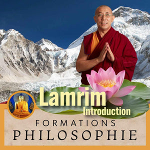 Lamrim Introduction : Formations Philosophie Bouddhiste avec Lama Samten et lotus devant montagnes