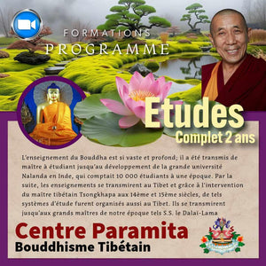 Études bouddhisme tibétain, programme 2 ans, Centre Paramita, lotus et statue de Bouddha