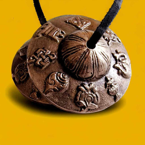 Cymbales tibétaines en métal gravées, symboles bouddhistes, pour méditation et rituels spirituels