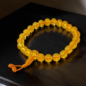 Bracelet de méditation en perles jaunes translucides, objet bouddhiste tibétain pour la pratique spirituelle